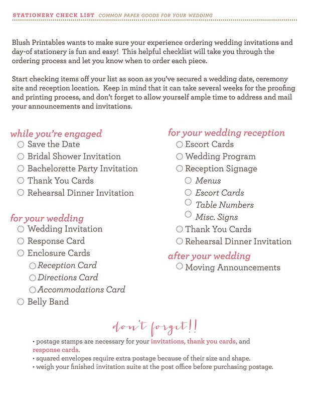 Blush Printables Stationery Guide and Wedding Invitation Check List