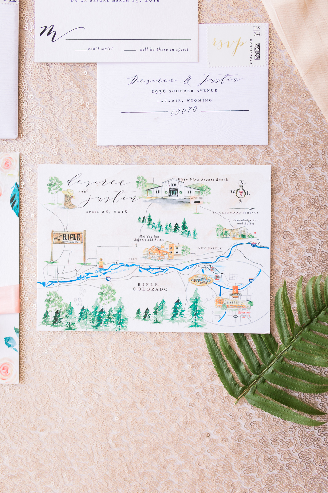 Colorado Watercolor Map Wedding Invitations