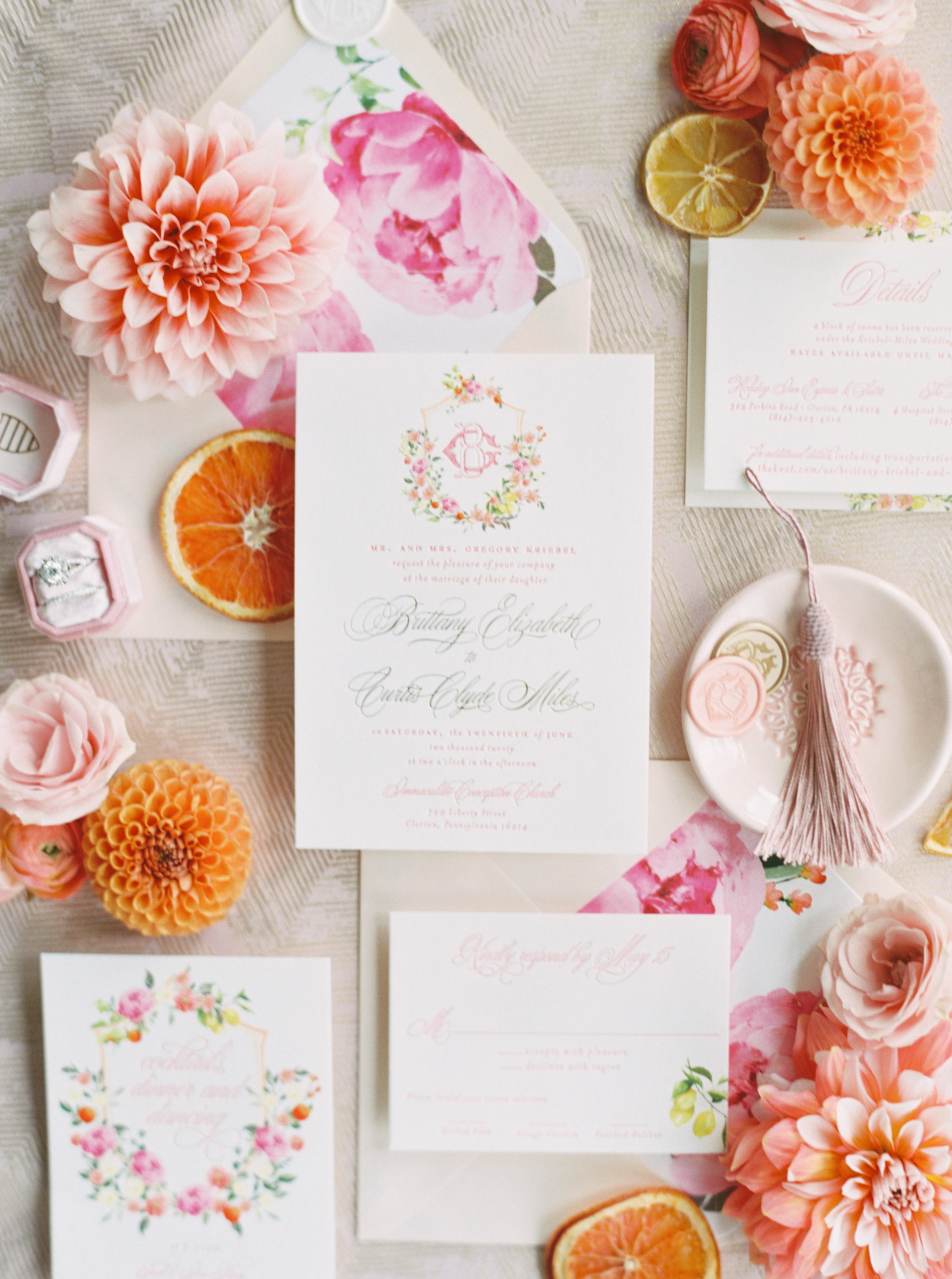 hot pink letterpress invitations